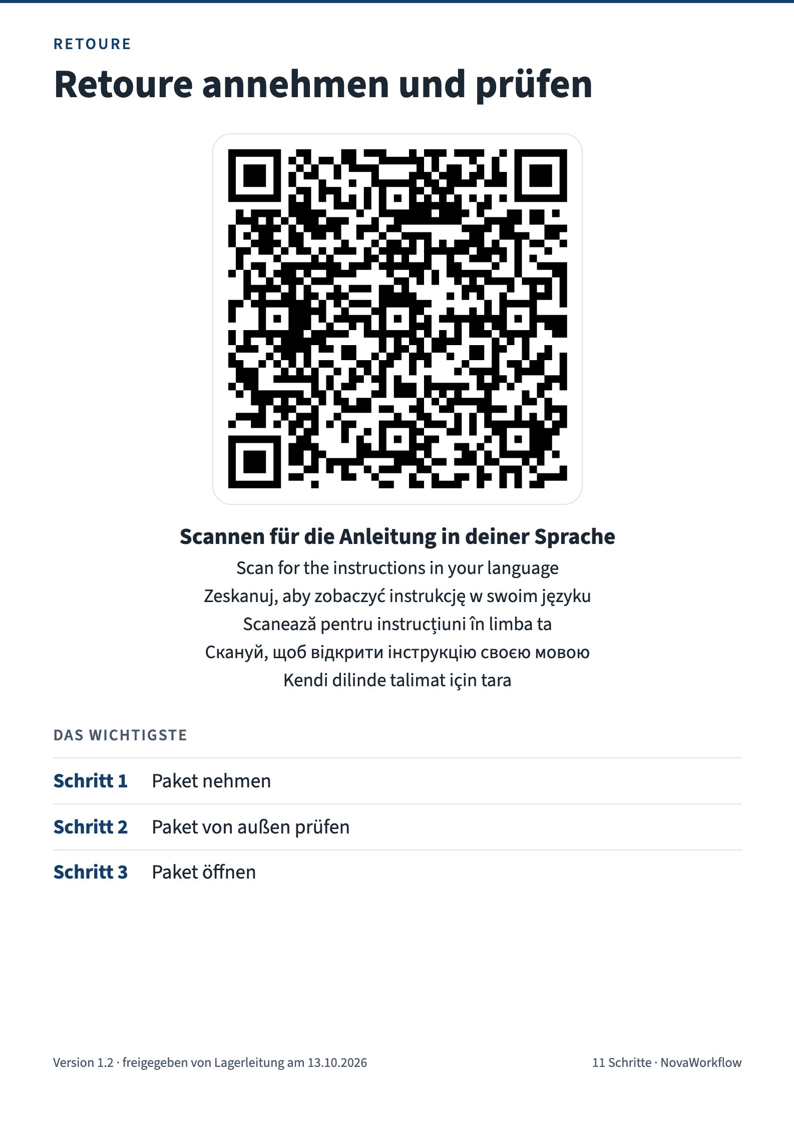 A4-Aushang mit QR-Code und den wichtigsten Schritten